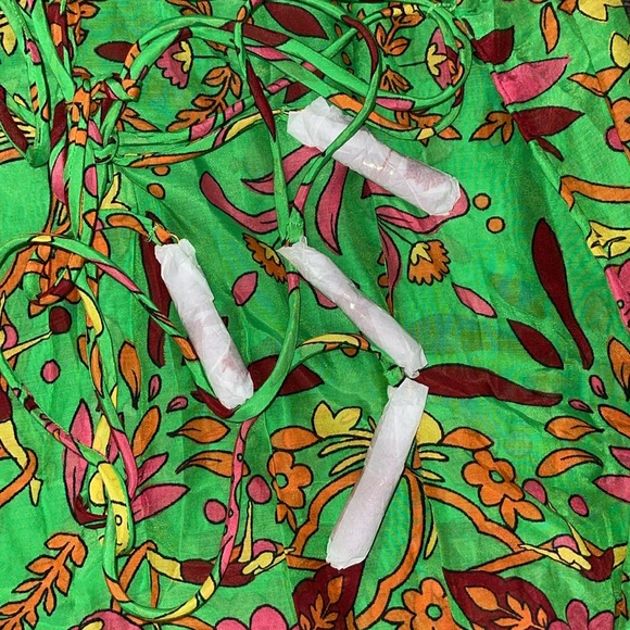 Tory Burch Belted Printed Silk Blend Scarf Long Dress size SX Green. Maxi. NEW - Picture 4 of 15